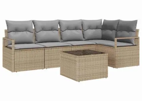 Set de Canapea Grădină de 6 Piese cu Perne Negre Ratan Poli - 2/5