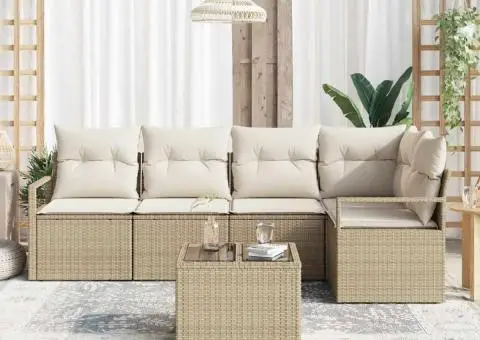 Set Canapea Grădină 6 Piese cu Perne Brown Poly Rattan - 3/5