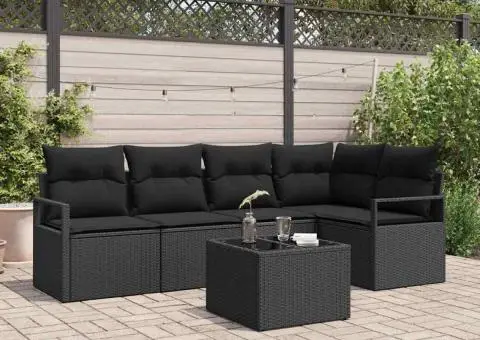 Set canapea de grădină cu 6 piese și perne bej din poliratan - 1/5