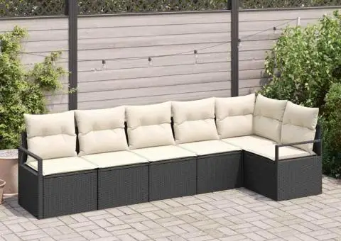 Set de canapea de grădină 6 piese cu perne Negru Ratan - 1/5