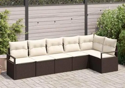 Set de canapea de grădină cu 6 piese cu perne Maro Poliratan - 1/5