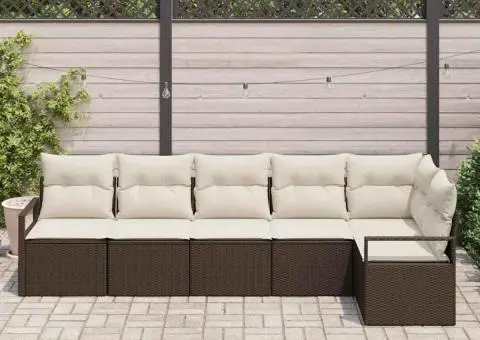 Set de canapea de grădină cu 6 piese cu perne Maro Poliratan - 3/5