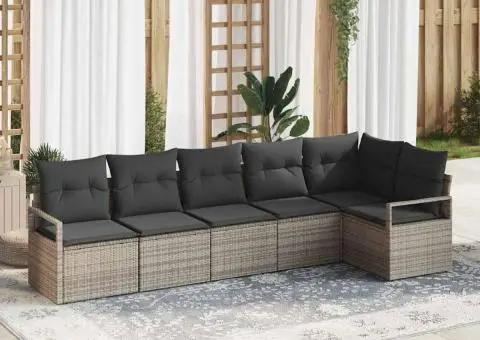 Set canapea de grădină cu 6 piese și perne Gri Poliratan - 1/5