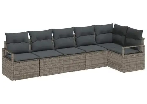 Set canapea de grădină cu 6 piese și perne Gri Poliratan - 2/5