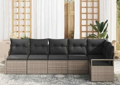 Set canapea de grădină cu 6 piese și perne Gri Poliratan - 3/5