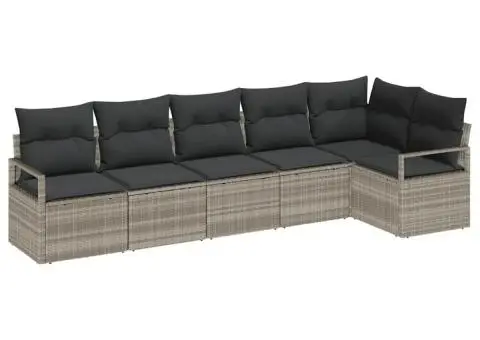 Set canapea de grădină 6 piese cu perne gri din ratan poli - 2/5
