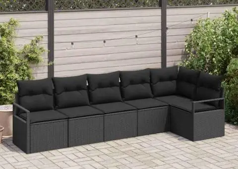 Set de Canapea de Grădină 6 Piese cu Pernuțe Negru Ratan Poli - 1/5