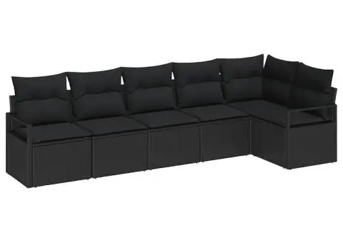 Set de Canapea de Grădină 6 Piese cu Pernuțe Negru Ratan Poli - 2/5