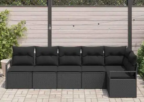 Set de Canapea de Grădină 6 Piese cu Pernuțe Negru Ratan Poli - 3/5