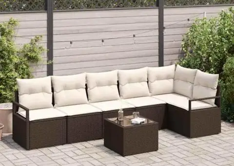 Set de canapea de grădină 6 piese cu perne gri din ratan polimeric - 1/5