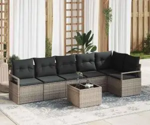 Set de canapea de grădină vidaXL cu 6 piese și perne Ratan poli negru