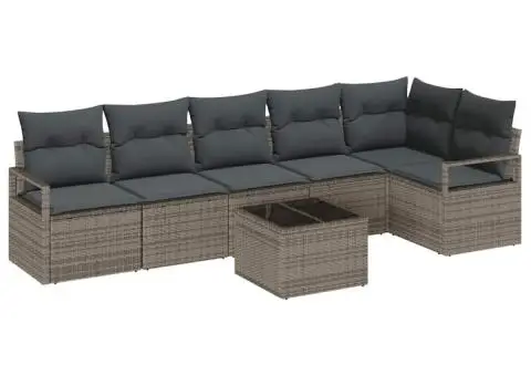 Set de canapea de grădină cu 6 piese și perne Ratan poli negru - 2/5