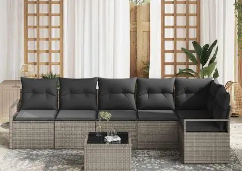 Set de canapea de grădină cu 6 piese și perne Ratan poli negru - 3/5