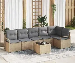 Set Canapea de Grădină vidaXL cu Perne Ratan Poly Negru