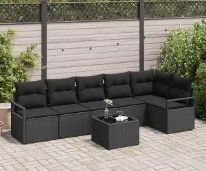 Set de canapea de grădină vidaXL 7 piese cu perne bej din ratan poli