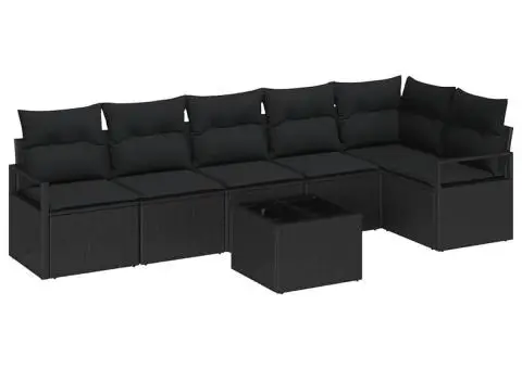 Set de canapea de grădină 7 piese cu perne bej din ratan poli - 2/5