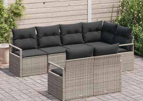 Set canapea grădină cu 7 piese cu perne gri din ratan poli - 3/5