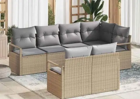 Set Canapele Grădină Perne Bej Ratan Polimeric - 1/5