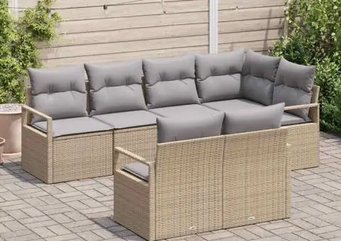 Set Canapele Grădină Perne Bej Ratan Polimeric - 3/5