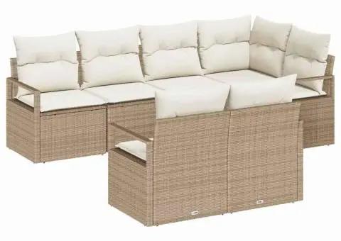 Set 7 piese grădină cu perne din poliester Bej și poliratan - 2/5