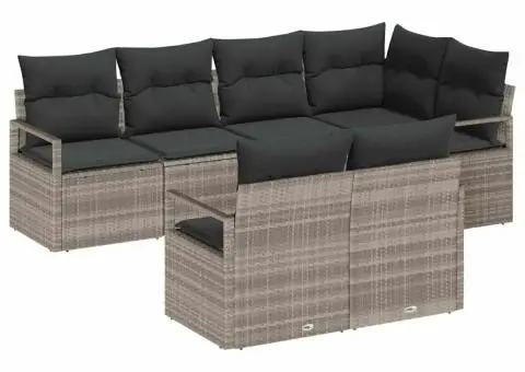 Set de canapele de grădină cu 7 piese cu perne gri deschis din ratan poli - 2/5