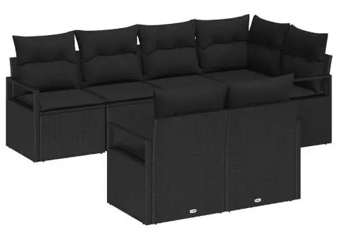 Set Canapea Grădină cu Perne Negru Ratan Polimer - 2/5
