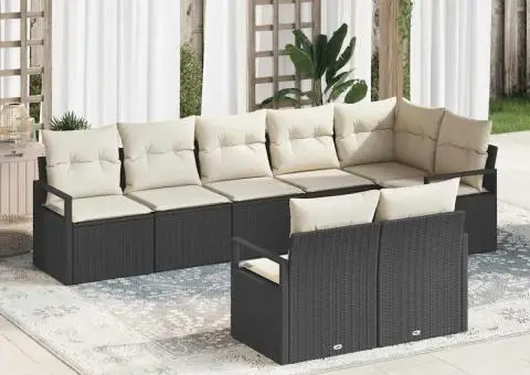 Set Canapea pentru Grădină cu 8 Piese și Perne în Negru Poliratan - 1/5