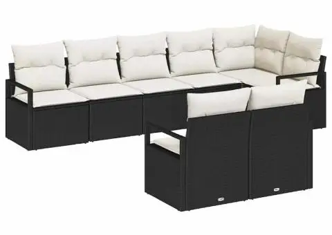 Set Canapea pentru Grădină cu 8 Piese și Perne în Negru Poliratan - 2/5