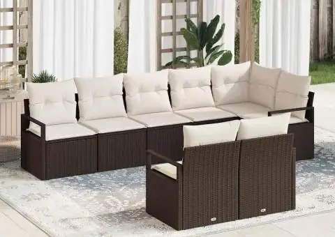 Set de canapea pentru grădină 8 piese cu perne Maro Ratan Poliester - 1/5