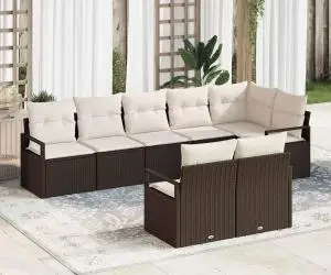 Set de canapea pentru grădină vidaXL 8 piese cu perne Maro Ratan Poliester