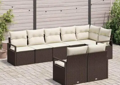 Set de canapea pentru grădină 8 piese cu perne Maro Ratan Poliester - 3/5