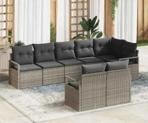 Set de Canapea Grădină vidaXL cu Perne Gri din Ratan Polimer