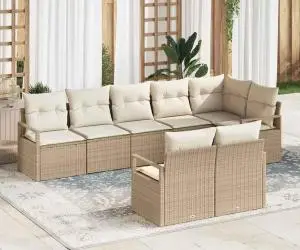 vidaXL Set canapea grădină 8 piese cu perne bej din ratan poli