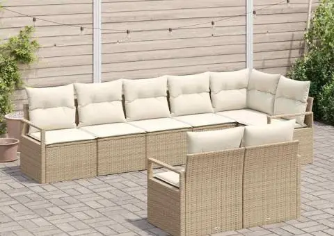 Set canapea grădină 8 piese cu perne bej din ratan poli - 3/5