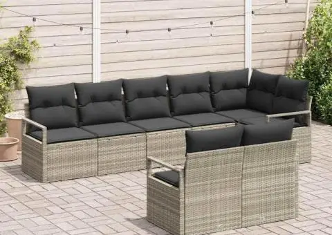 Set de canapea de grădină cu 8 piese cu perne gri deschis din ratan poli - 3/5