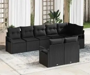 Set de canapele de grădină vidaXL 8 piese cu perne Ratan negru