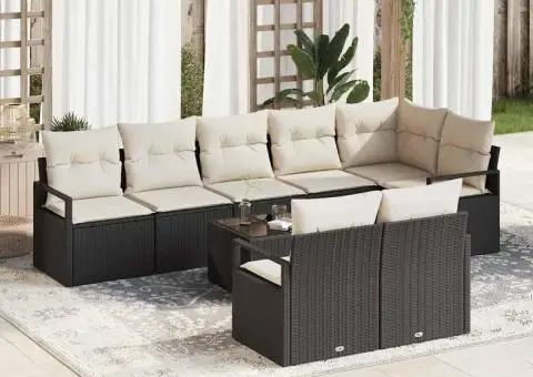 Set canapea de grădină cu 8 piese și perne, poliratan maroniu - 1/5