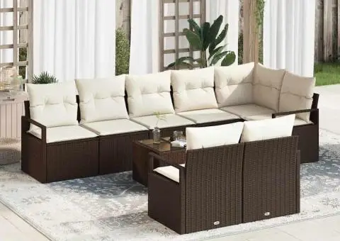 Set de canapea de grădină cu 8 piese și perne gri din poliratan - 1/5