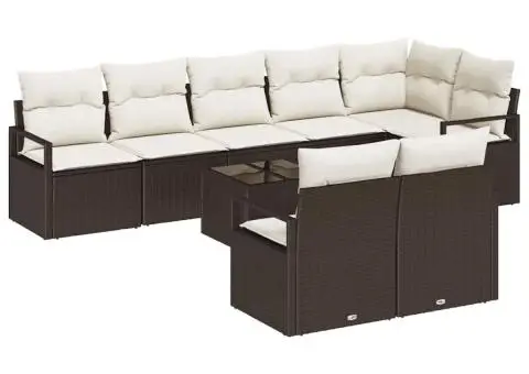 Set de canapea de grădină cu 8 piese și perne gri din poliratan - 2/5