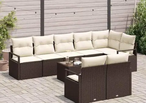 Set de canapea de grădină cu 8 piese și perne gri din poliratan - 3/5