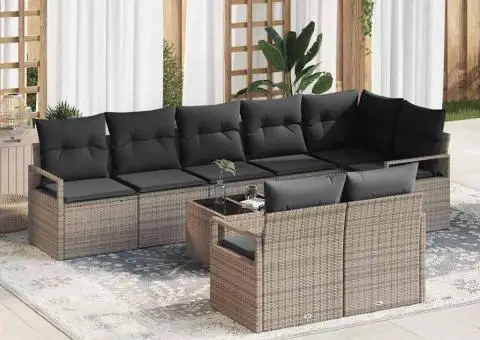 Set de canapea de grădină 8 piese cu perne Ratan polișat negru - 1/5