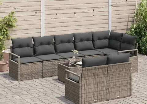 Set de canapea de grădină 8 piese cu perne Ratan polișat negru - 3/5