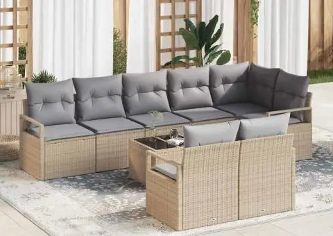 Set de canapea de grădină cu 9 piese și perne din ratan negru - 1/5