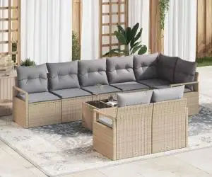Set de canapea de grădină vidaXL cu 9 piese și perne din ratan negru