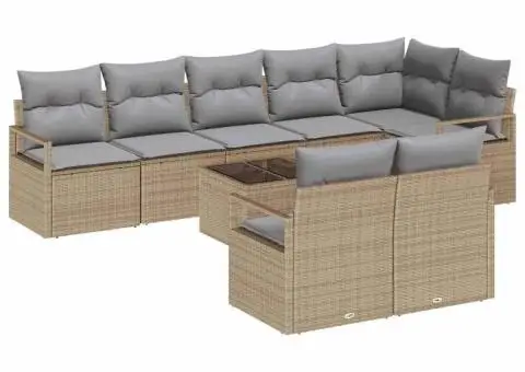 Set de canapea de grădină cu 9 piese și perne din ratan negru - 2/5