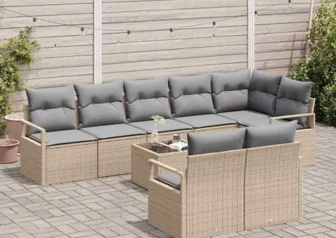 Set de canapea de grădină cu 9 piese și perne din ratan negru - 3/5