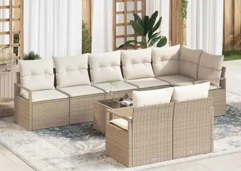 Set de Canapea de Grădină de 9 Piese cu Perne Ratan Polițat Maro - 1/5