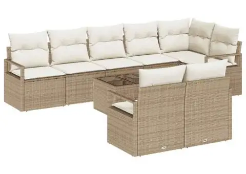 Set de Canapea de Grădină de 9 Piese cu Perne Ratan Polițat Maro - 2/5