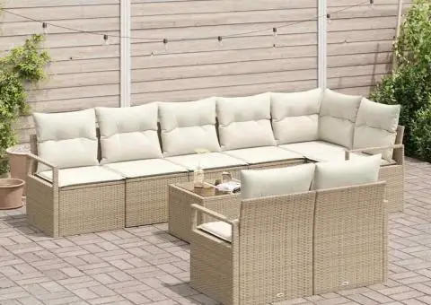 Set de Canapea de Grădină de 9 Piese cu Perne Ratan Polițat Maro - 3/5