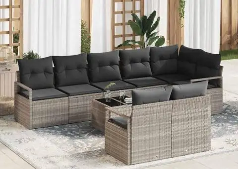 Set de canape de grădină 9 piese cu perne gri din ratan poli - 1/5